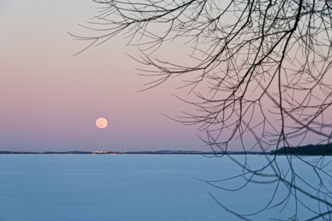 Winter moonrise over Lake Mendota