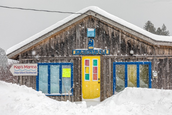 Winter pastels enhance the white scene