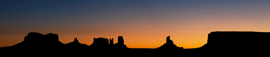 The predawn light over Monument Valley in Utah.