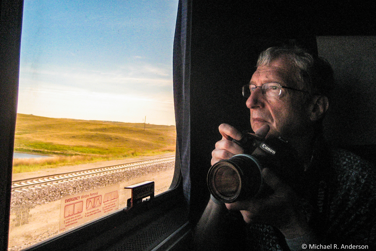 looking out the window on the train